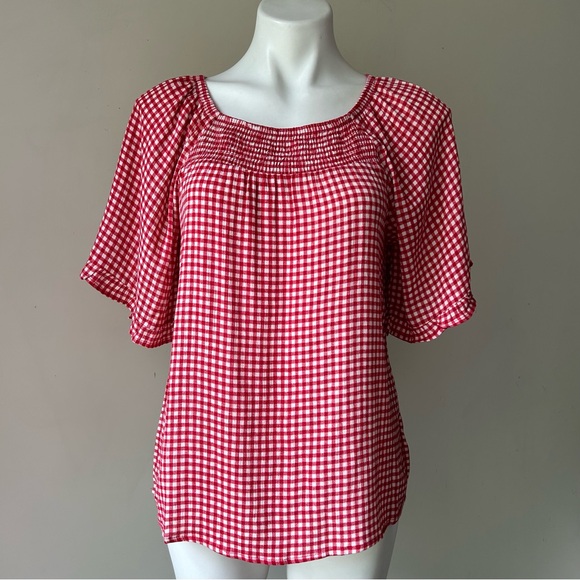BOBEAU Red Gingham Off Shoulder Blouse, XS NWT - Picture 5 of 10